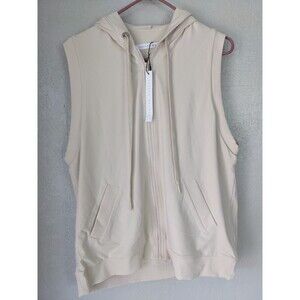 Susana Monaco rib trim sleeveless vest hoodie belgian cream Small